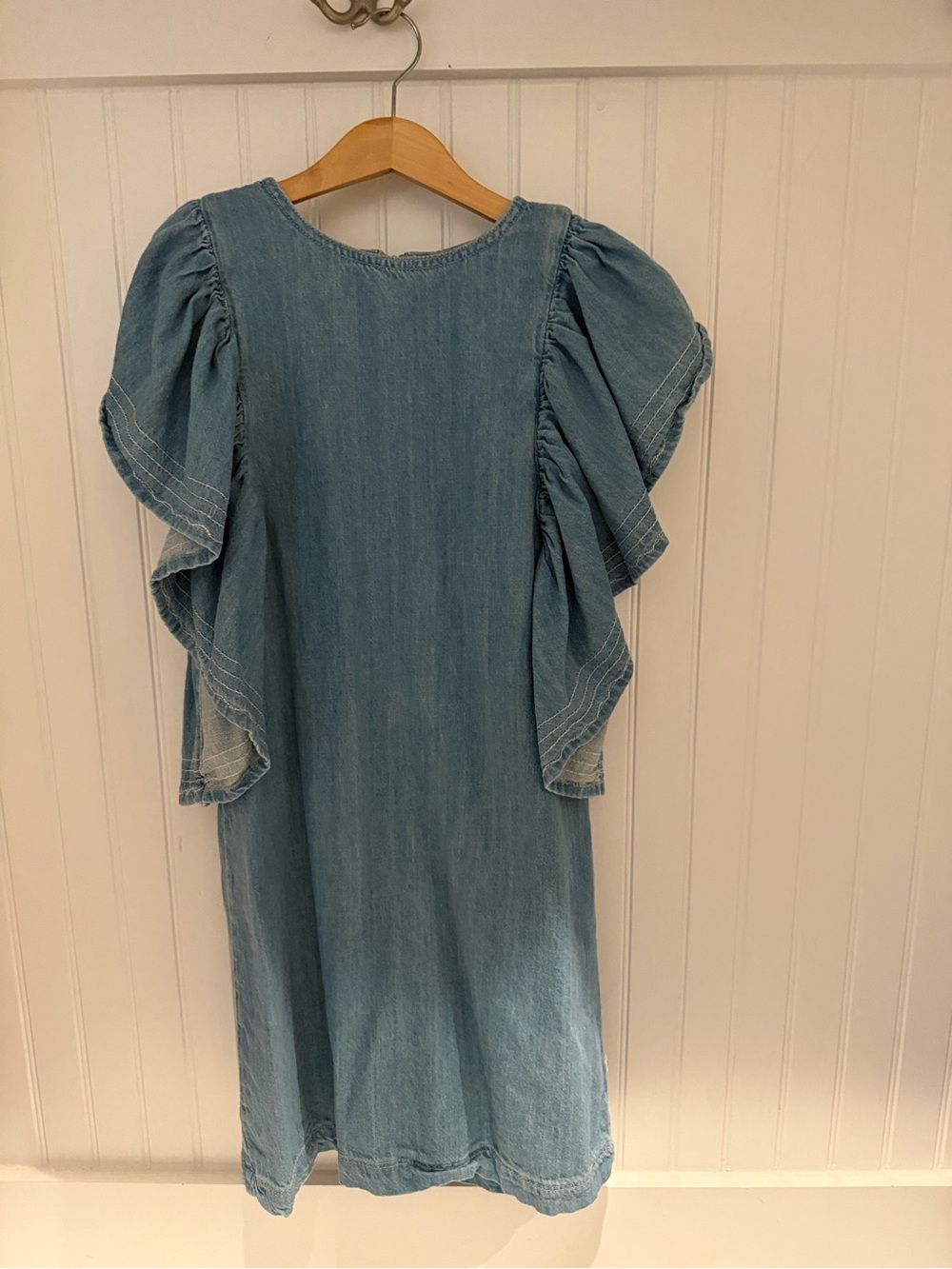 Molo Light Blue Denim Midi Dress with Ruffle Sleeves